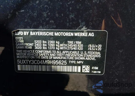 2021 BMW X3 Sdrive30I z USA, uszkodzony, nr VIN 5UXTY3C04M9H95625